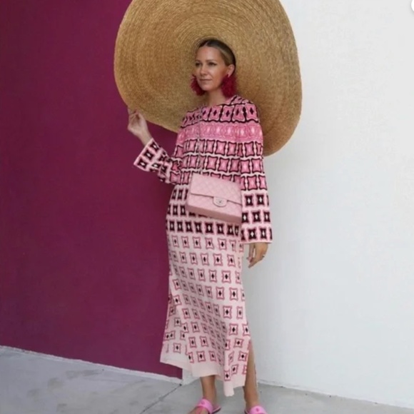 ZARA PINK CUT OUT PRINT TUNIC DRESS ROUND NECK - Picture 1 of 4